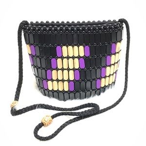 African Purple & Black Beaded Leather Handmade Bag
